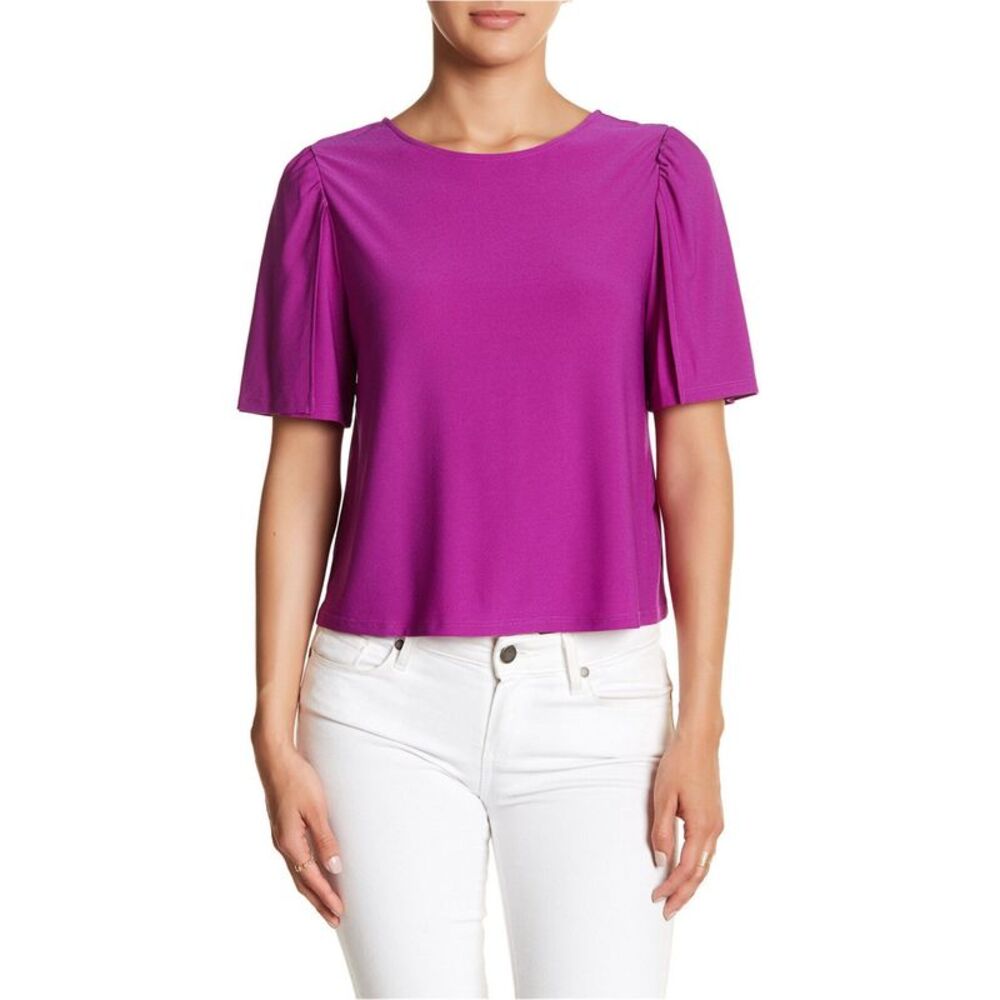 Kensie Womens Bow Back Knit Blouse, Purple, XS, DM